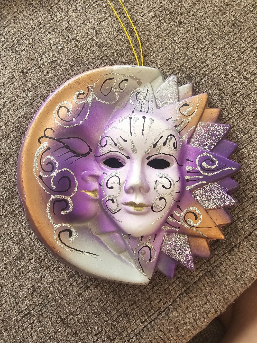 Sun and Moon Decorative Mask - Purple, Gold, White